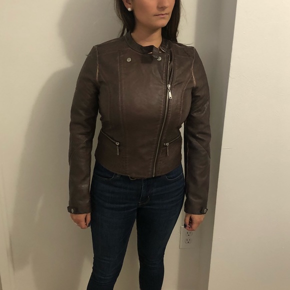Jou Jou Jackets & Blazers - JouJou Faux Leather Moto Jacket Brown